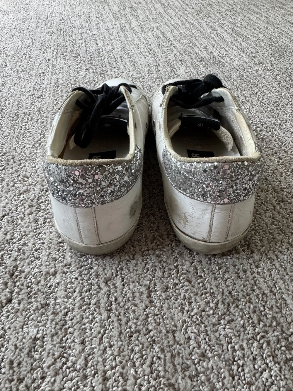 Golden Goose White Sneakers with Hot Pink Star and Black Laces